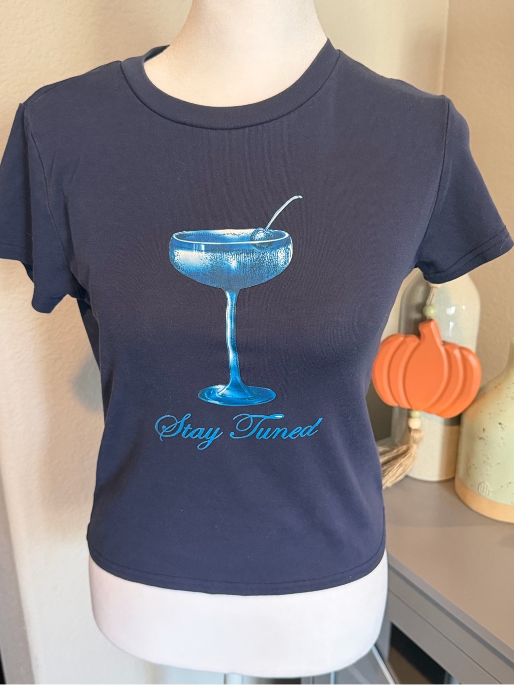 Edikted “Stay Tuned” Navy Graphic Tee Medium